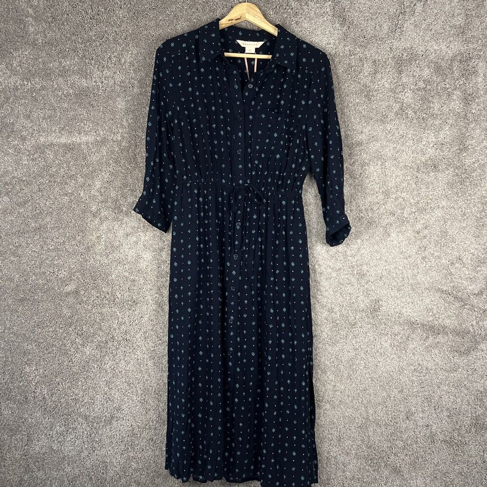 Mauvette Dress Womens Small Blue Print 3/4 Sleeve Button Up Collar Stitch Fix